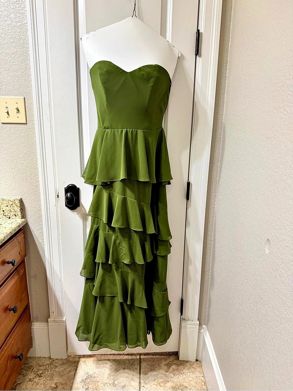 AW Bridal AW Bryn Dress Olive Green Strapless Maxi Dress-Recently Dry Cleaned.